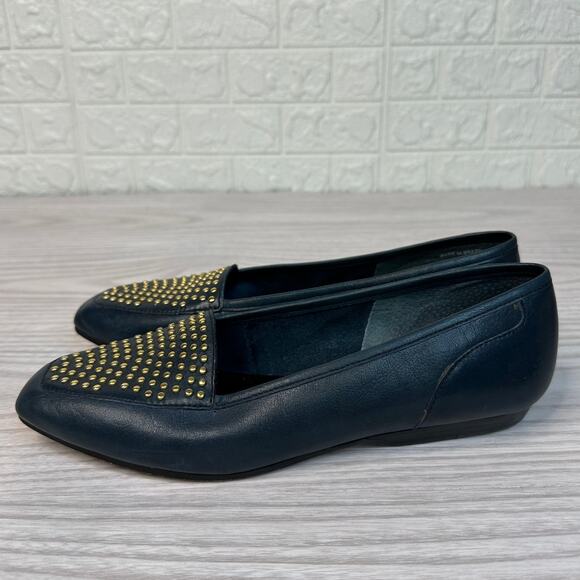 Enzo Angiolini Lieutenant Loafer SZ 6.5M Blue Leather Gold Studded Slip On Flat - Picture 5 of 10